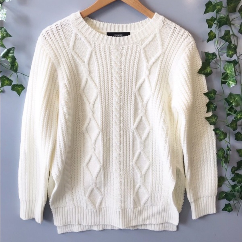 Forever 21 White Knit Crewneck Sweater